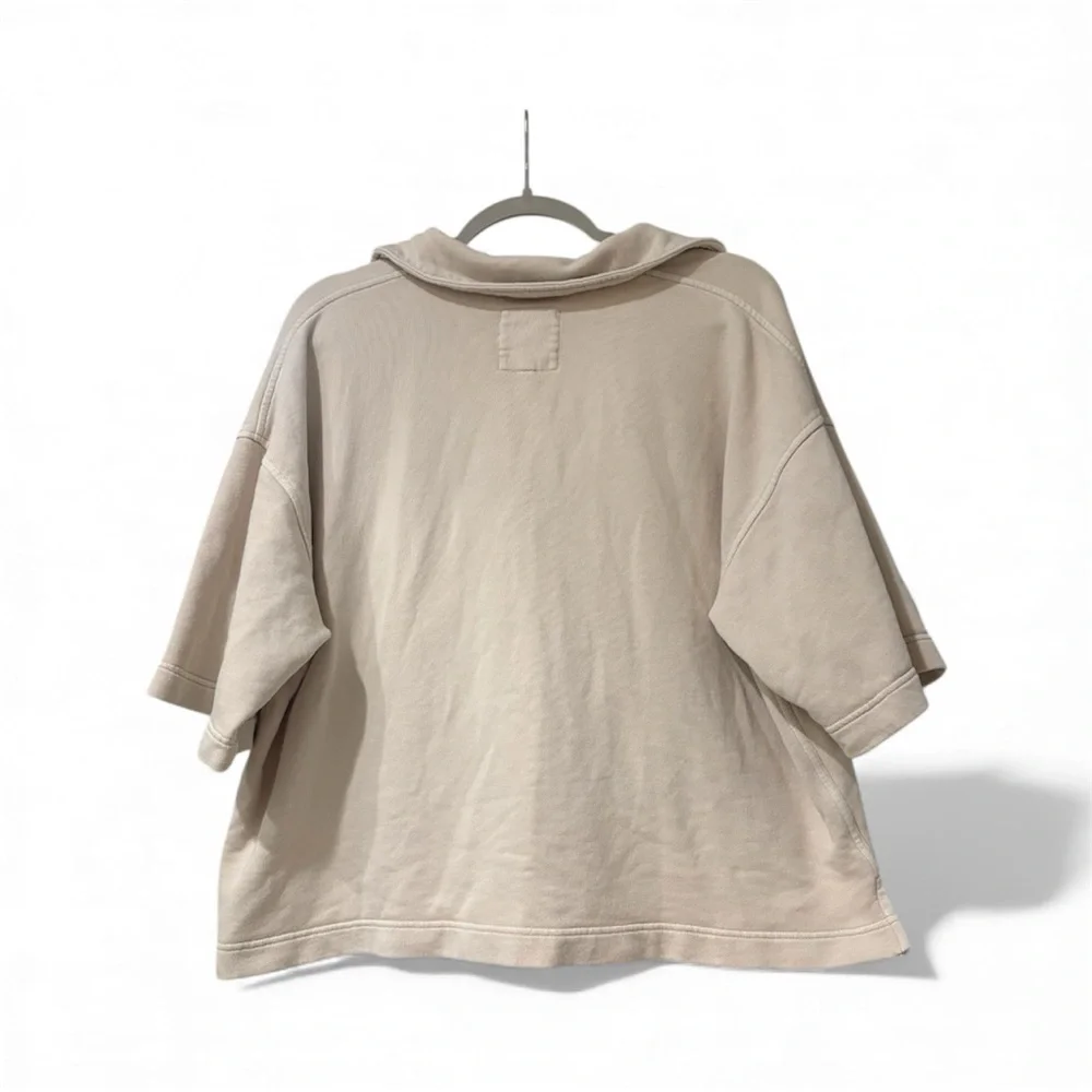 Aerie Beige Cream Sweatshirt Collared Pullover Short Sleeve Shirt - Picture 3 of 7
